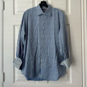 Robert Graham striped long-sleeve with contrasting patterned flip cuffs Sz 39